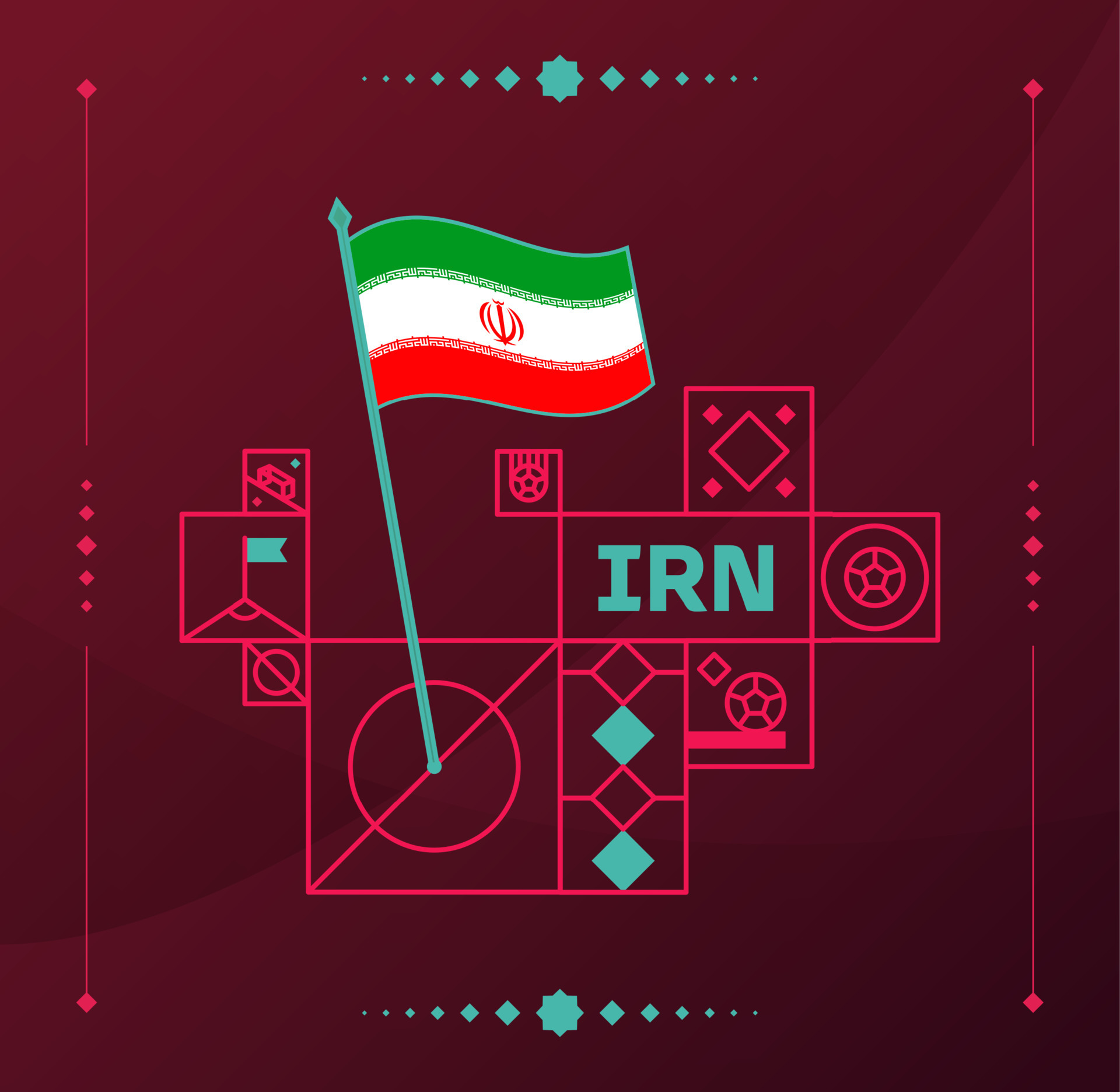 torneio mundial de futebol iraniano 2022 vector bandeira ondulada fixada em  um campo de futebol com elementos de design. fase final do torneio mundial  de futebol 2022. cores e estilo não oficiais